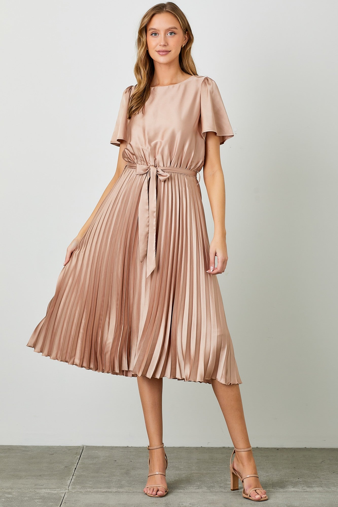 Etta Satin Modest Midi in Champagne A Closet Full of Dresses Etta Satin Modest Midi in Champagne A Closet Full of Dresses