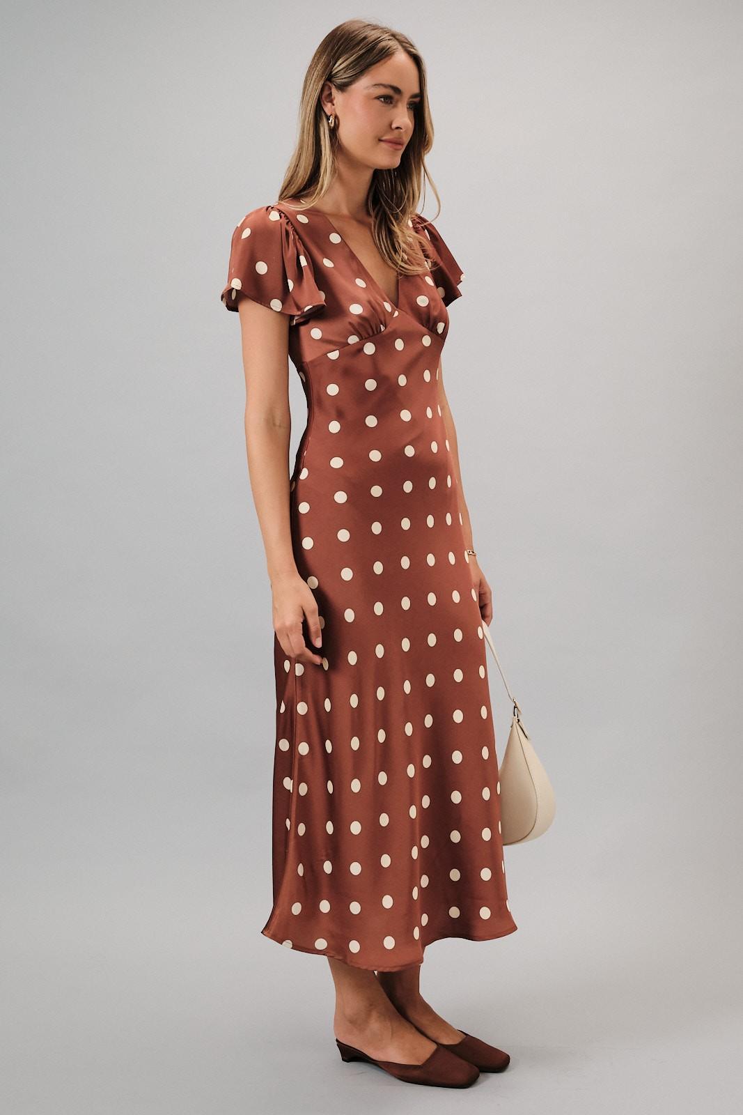 Katie Modest Maxi in Brown-Cream Dot – A Closet Full of Dresses
