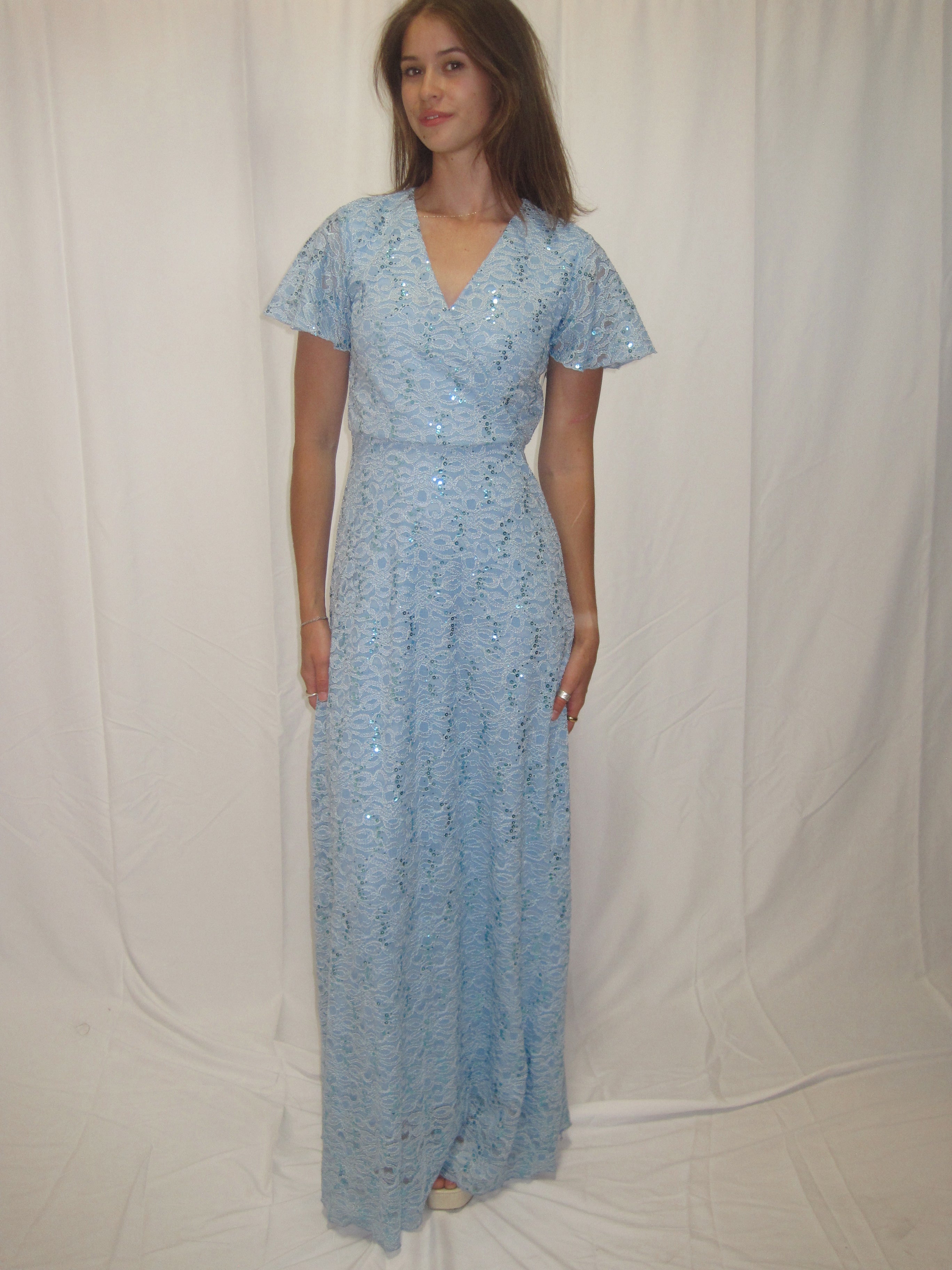 Kendall Flutter Sleeve Prom Dress | A Closet Full of Dresses XLarge / Lite Blue Kendall Flutter Sleeve Prom Dress | A Closet Full of Dresses XLarge / Lite Blue