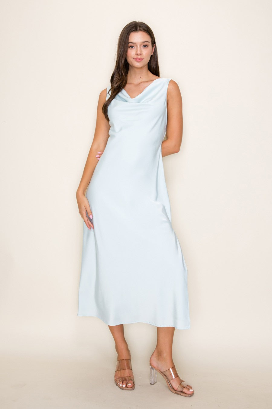 light blue midi dress casual Women's Sunny Stroll Light Blue Cotton Pleated Midi Dress | Size: L
