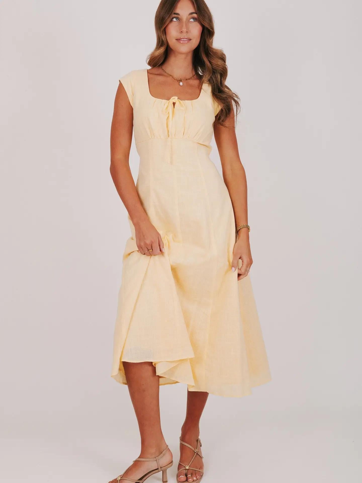 Dolly Exclusive Midi in Light Mustard – A Closet Full of Dresses