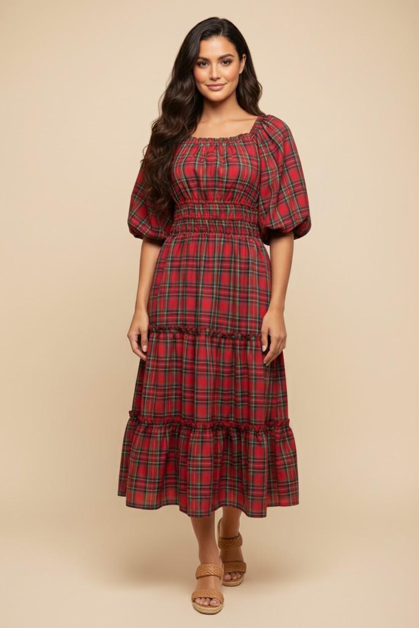 plus size red plaid dress Louise Modest Midi in Small festive charm.Half Elliatt Sola Polka Dot Size:7 M Polished look