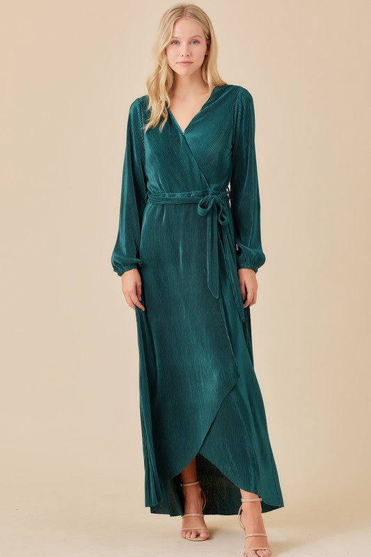 velvet midi wrap dress Velvet Wrap Dress Midi in Taupe: Long Sleeves, Wedding Guest and Special Occasions, for Fall and Winter