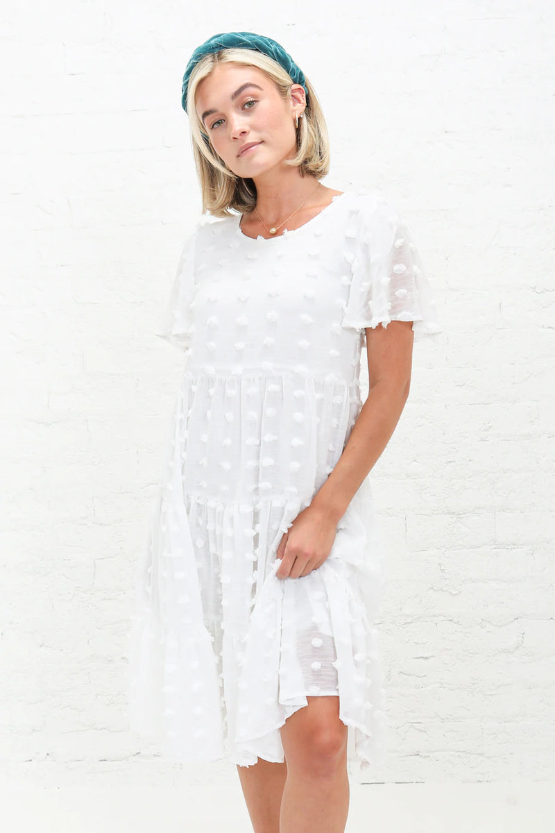 Shiloh in White Swiss Dot Modest Dress