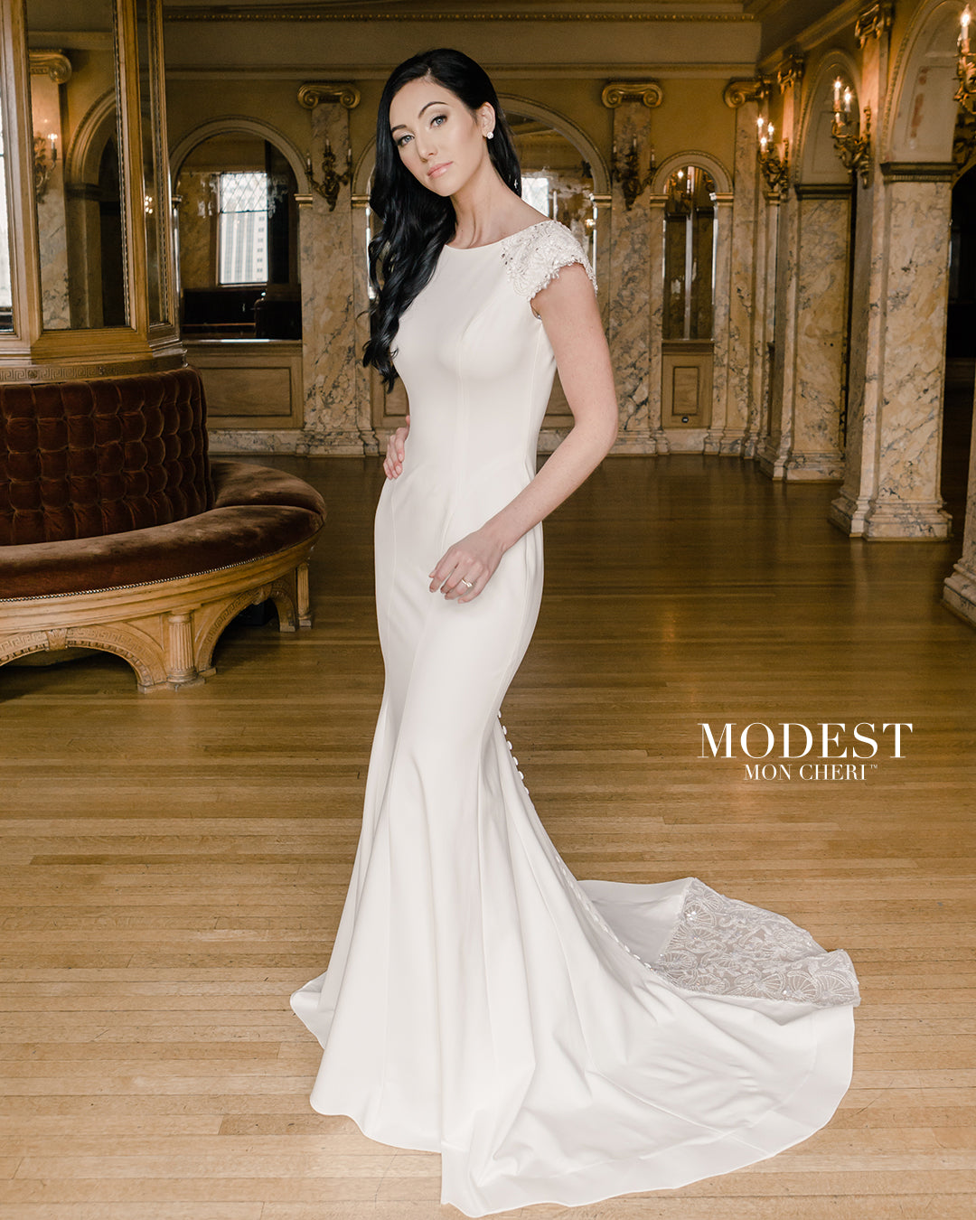 Mon Cheri TR22054 Modest Wedding Dress Ivory size 10