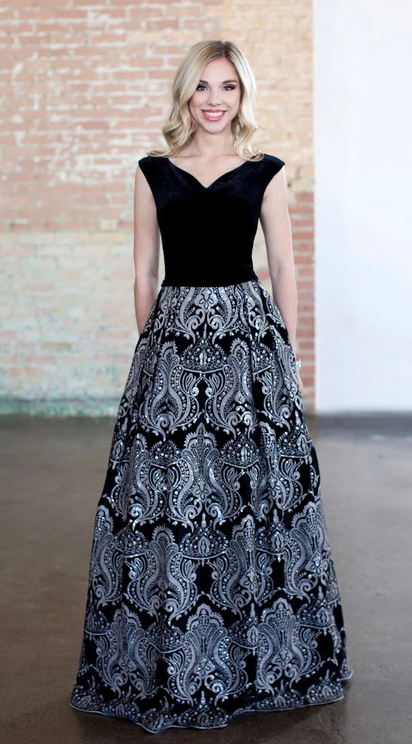 Mon Cheri Colette CLM18331 Modest Prom Dress | A Closet Full of Dresses 14 / Black/Sequined Mon Cheri Colette CLM18331 Modest Prom Dress | A Closet Full of Dresses 14 / Black/Sequined