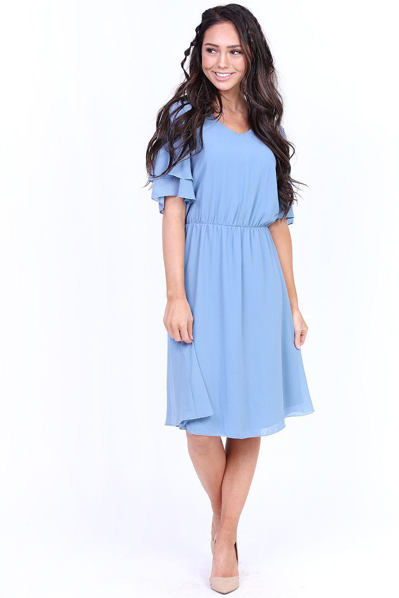 Claire Blue Modest Chiffon Dress | A Closet Full of Dresses XLarge / Denim Blue Claire Blue Modest Chiffon Dress | A Closet Full of Dresses XLarge / Denim Blue