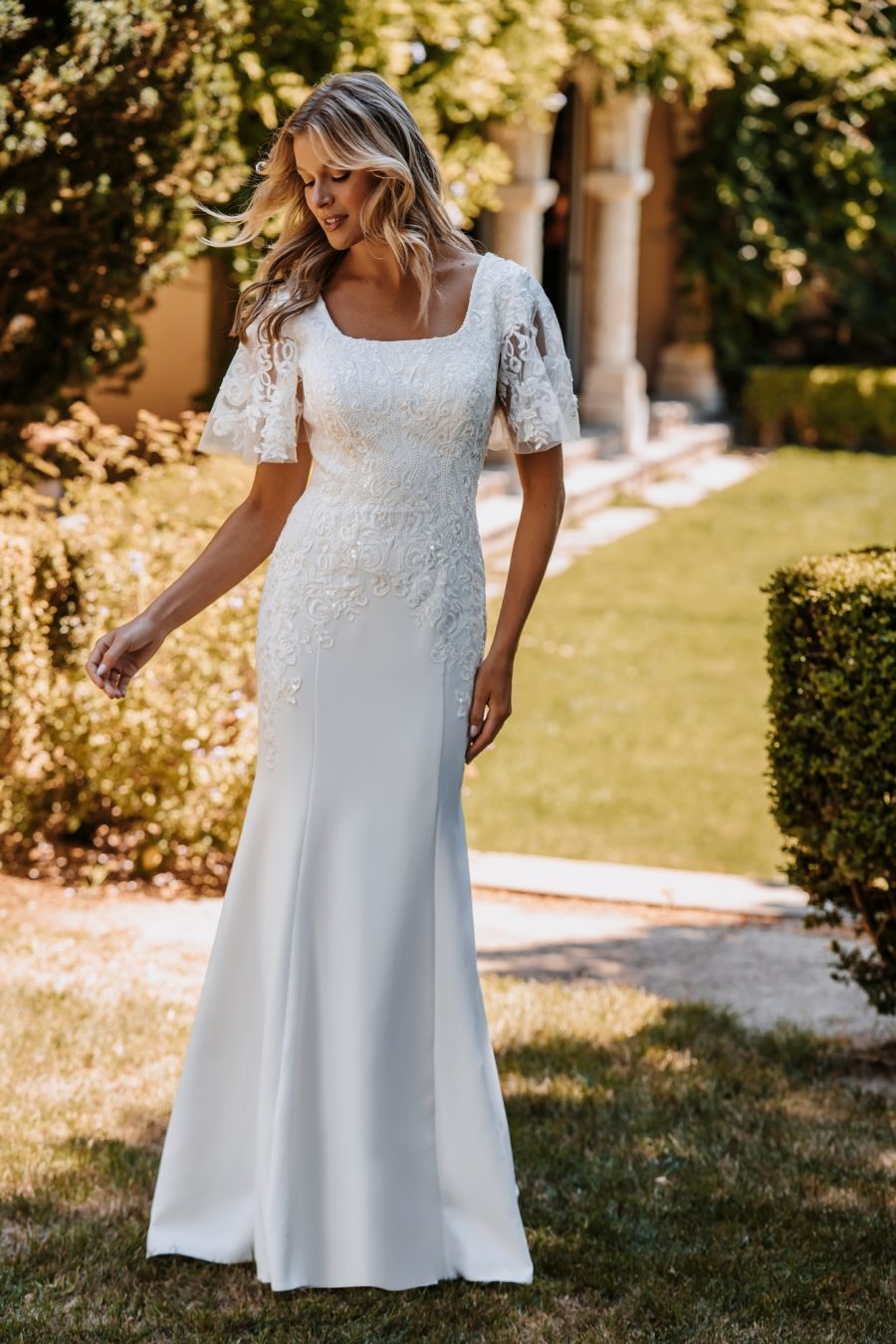 modest winter wedding dresses Evelyn Bridal Elliana