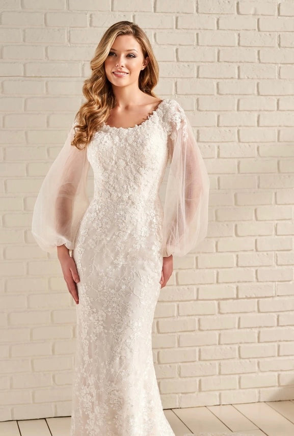 Modest wedding dresses with sleeves from Modest by Mon Cheri lace bridal gowns for plus size brides