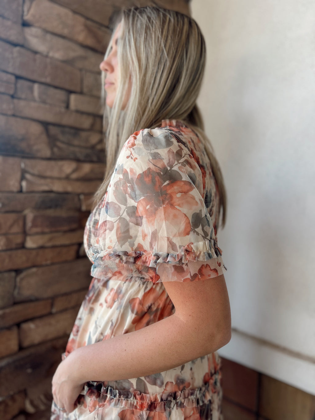 Astrid Modest Midi in Ivory/Red/Charcoal
