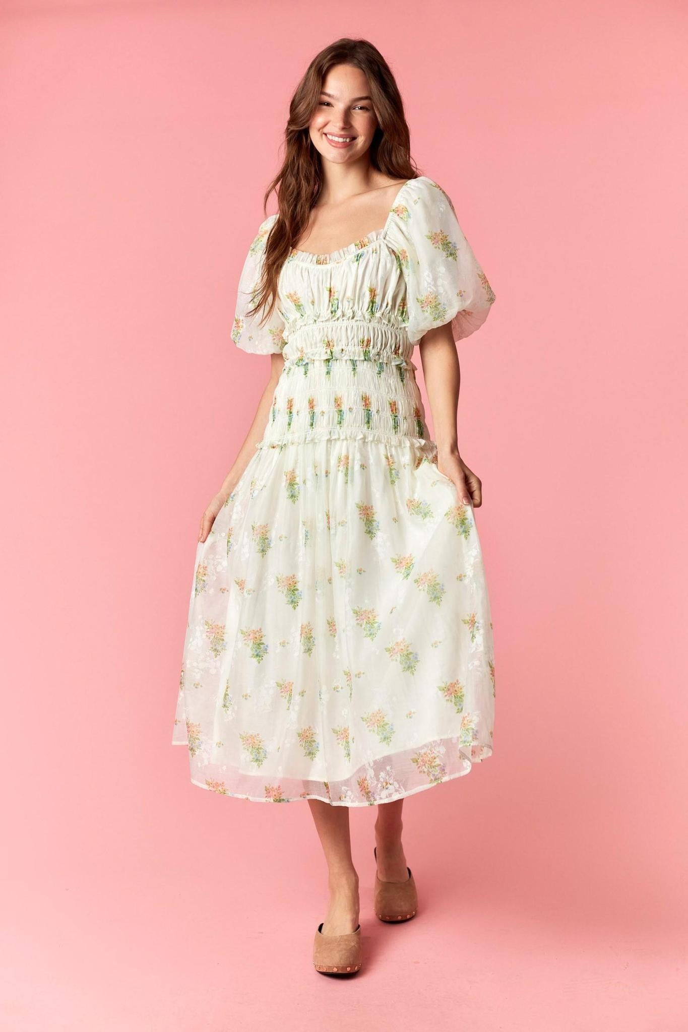 Kelly Modest Midi in Ivory/Yellow
