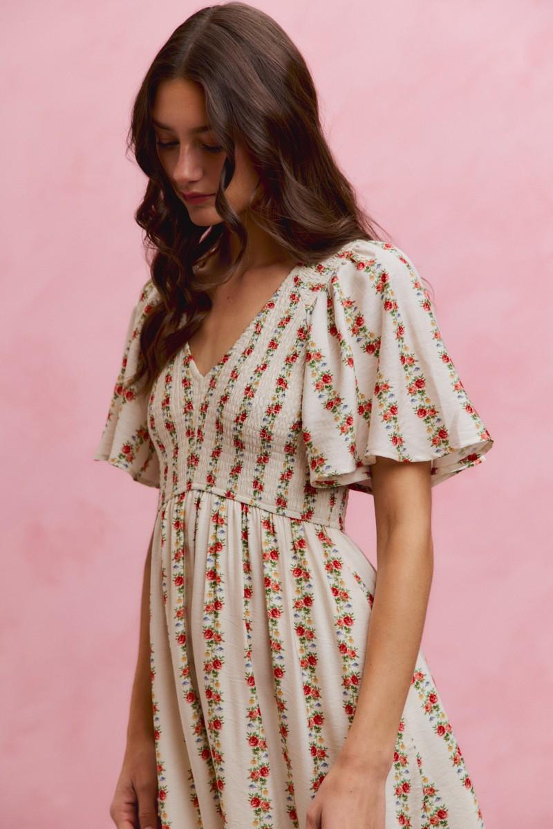 Casey Modest Midi in Ivory/Red