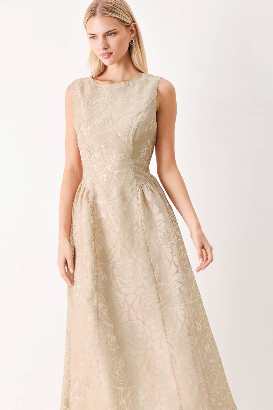 Makenna Modest Midi in Taupe