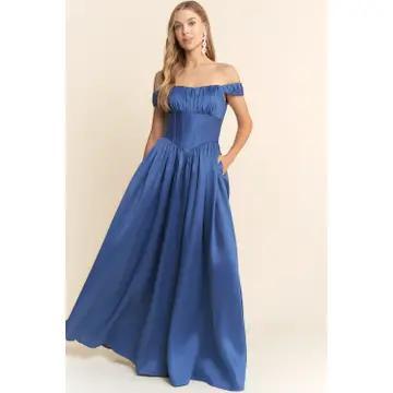 Genevieve Square Neck Dress in Blue
