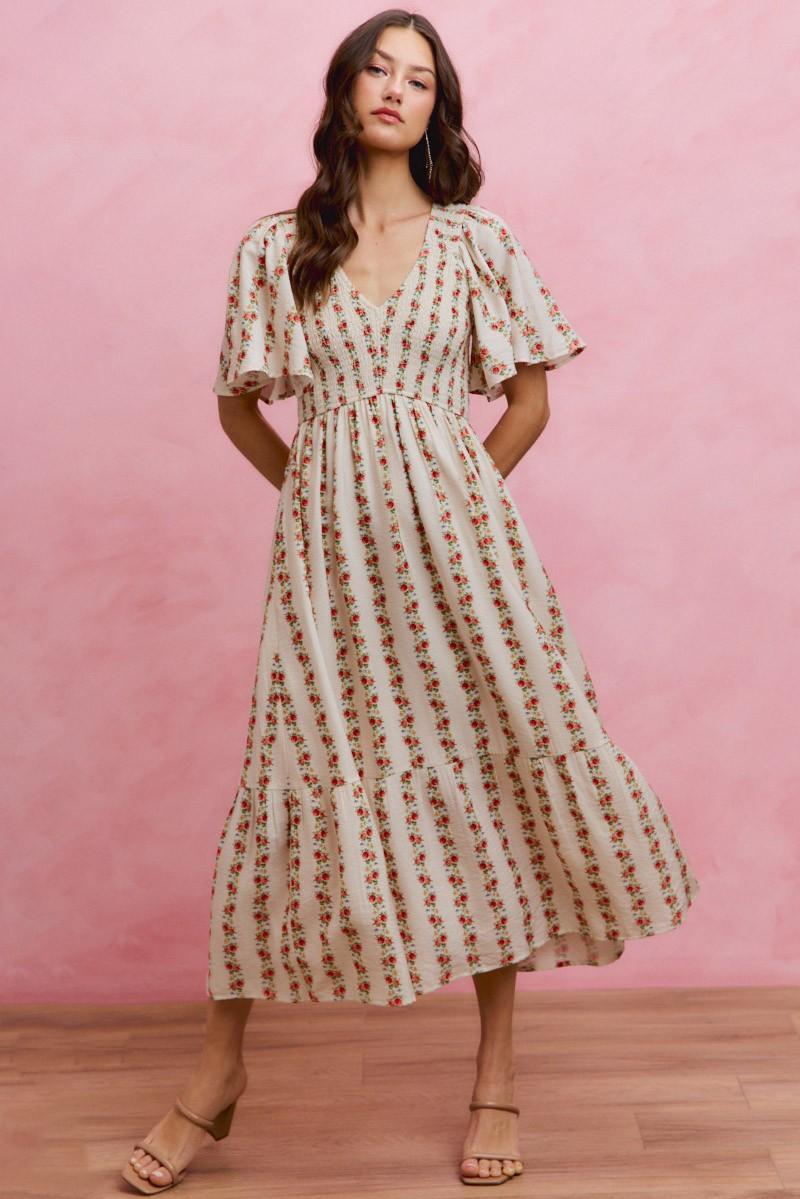 Casey Modest Midi in Ivory/Red