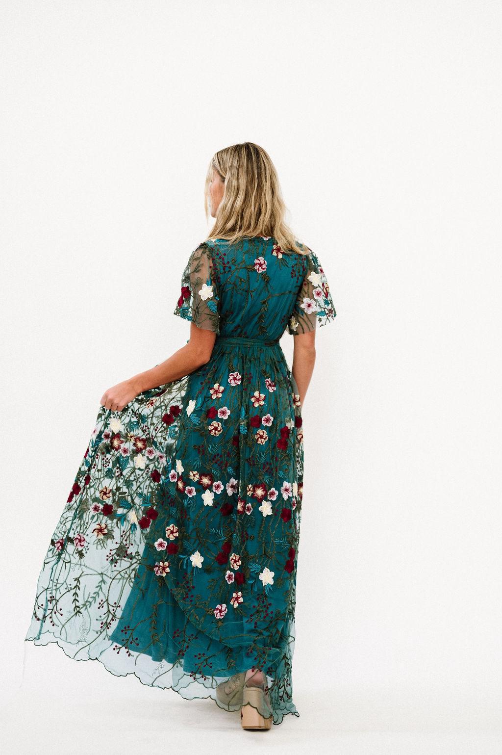 Zinnia Embroidered Maxi in Emerald