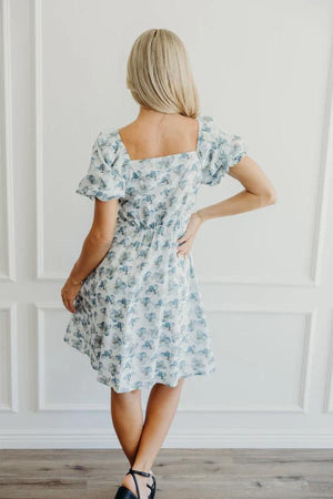 Krista Modest Dress in Denim Daisy