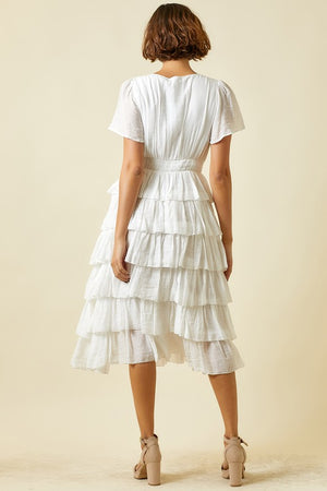 Juniper Tiered Midi Dress in Off White