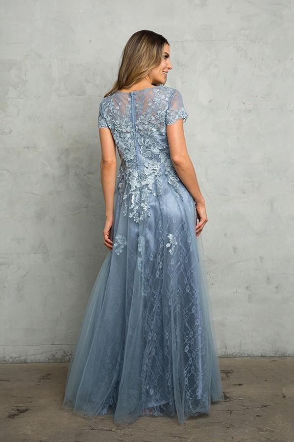 Maeve Modest Prom Dress in Dusty Blue