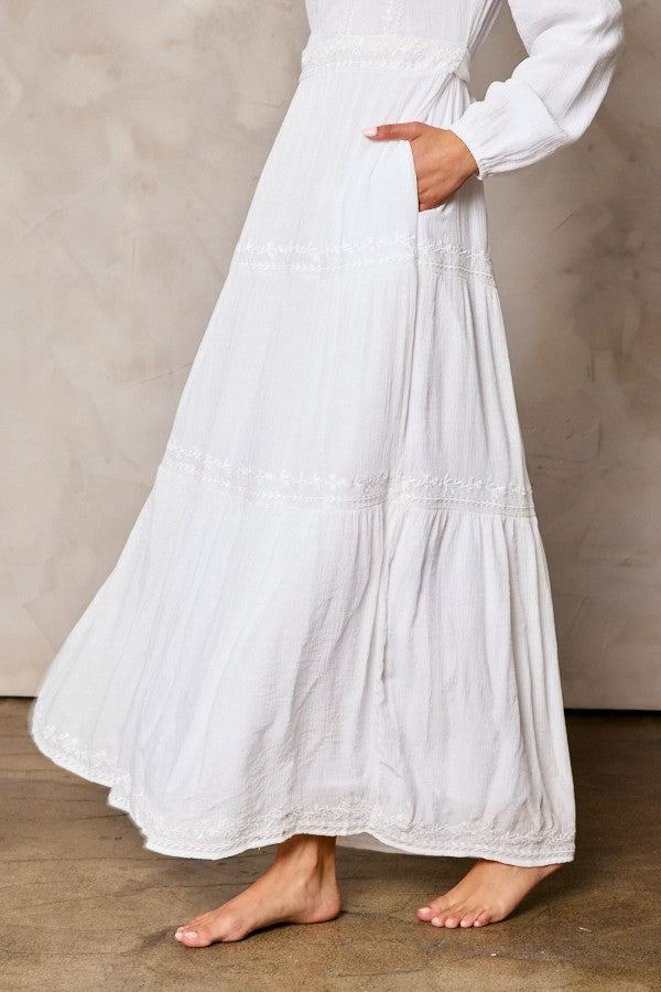 embroidered white temple dress The Feather River | Embroidered LDS Temple Dress main image 0