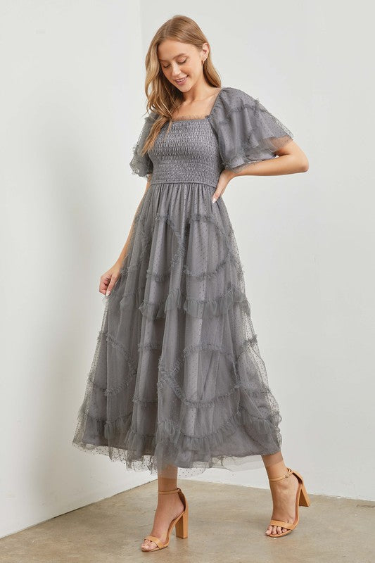 Talia Ruffle Maxi in Grey Large