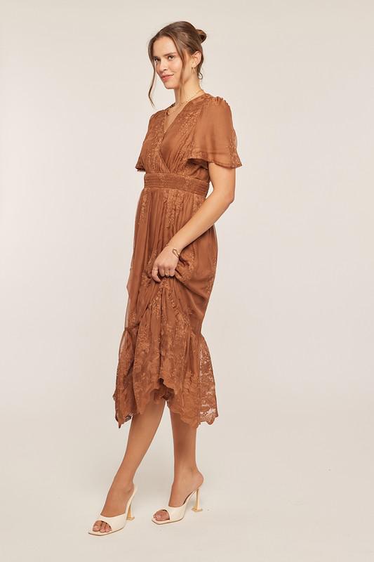 Jessie Embroidered Midi in Brown