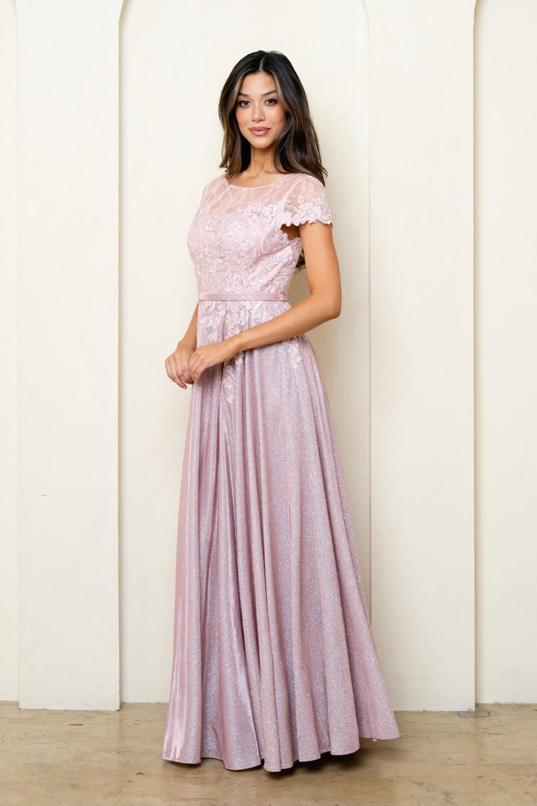 Calliope Modest Prom Dress in Dusty Rose