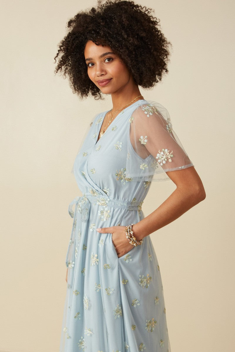 Penelope Embroidered Modest Midi in Light Blue