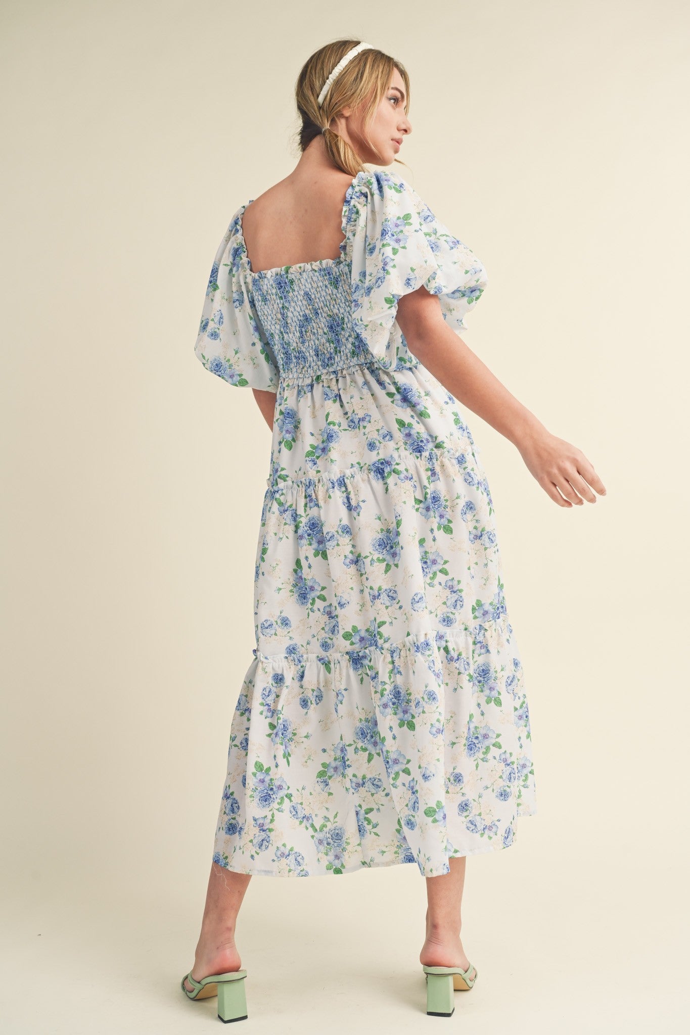 Primrose Modest Midi in Blue Floral Medium Primrose Modest Midi in Blue Floral Medium