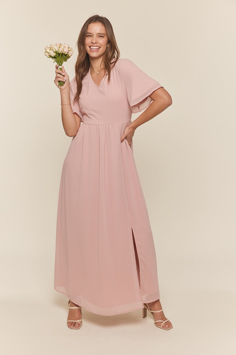 pink maxi dress modest Satin Maxi Dress