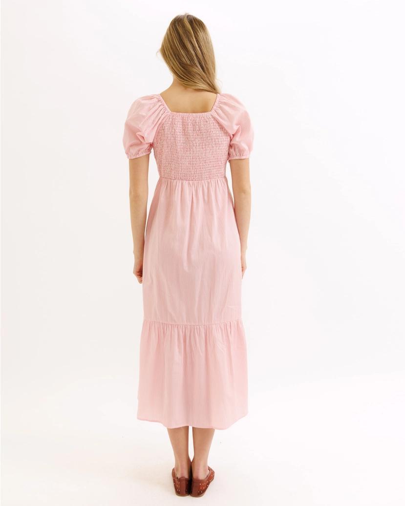 Lilly Modest Dress in Sea Pink Stripes
