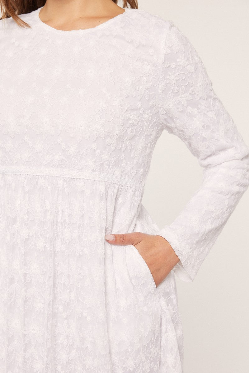 Dayna Embroidered Temple Dress in White