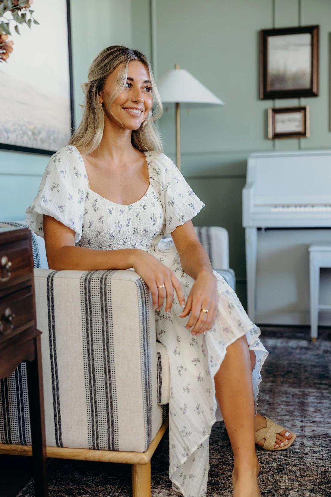 Miley Modest Midi in Bits of Lavender