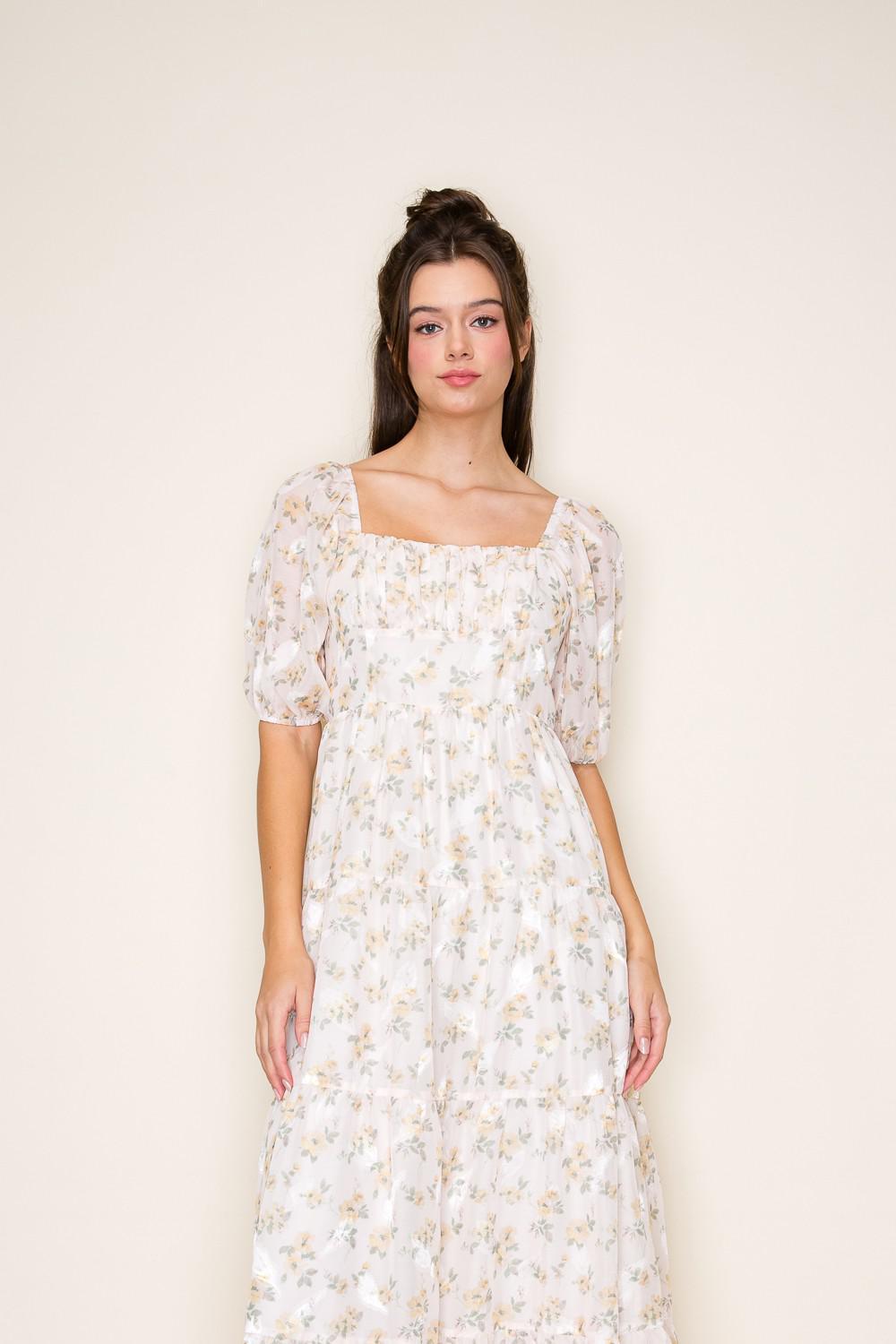 Willa Modest Midi in Yellow/Green/Cream