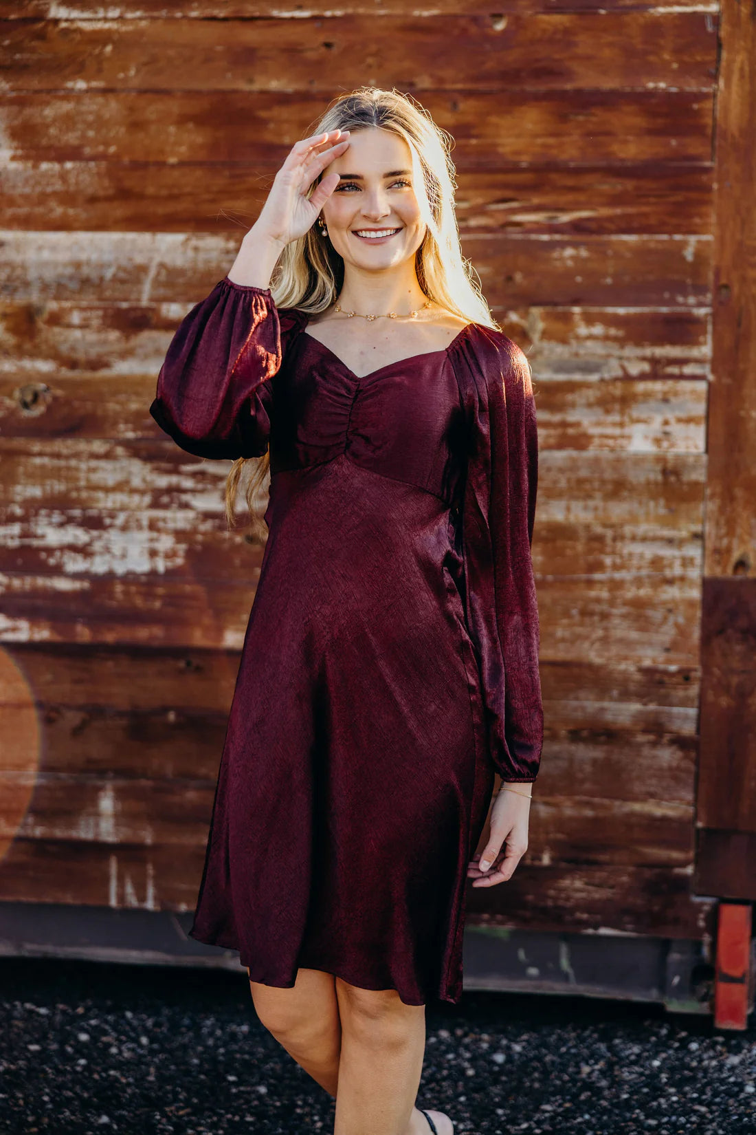 Nellie Modest Midi in Burgundy