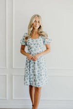 Krista Modest Dress in Denim Daisy