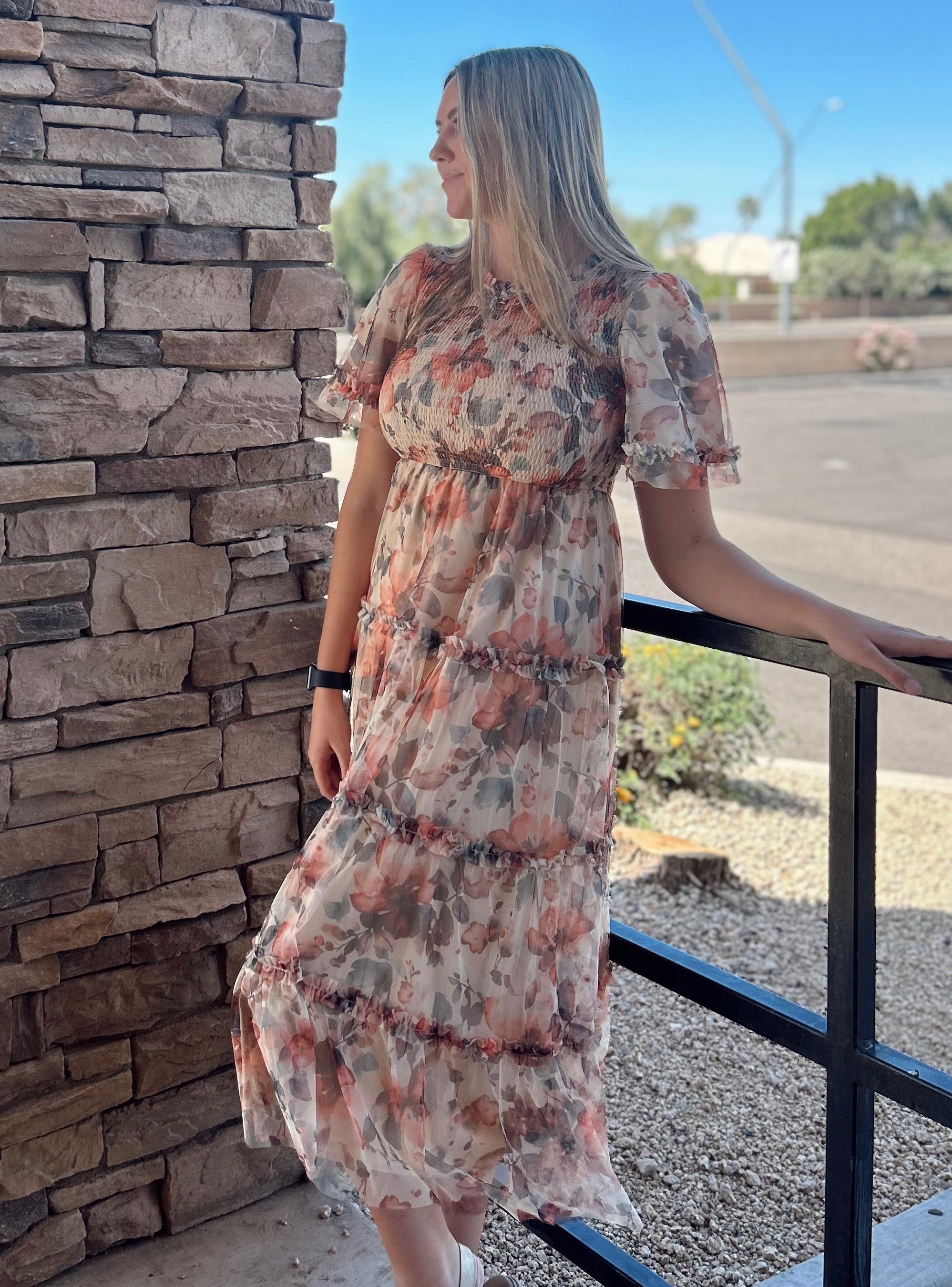 Astrid Modest Midi in Ivory/Red/Charcoal