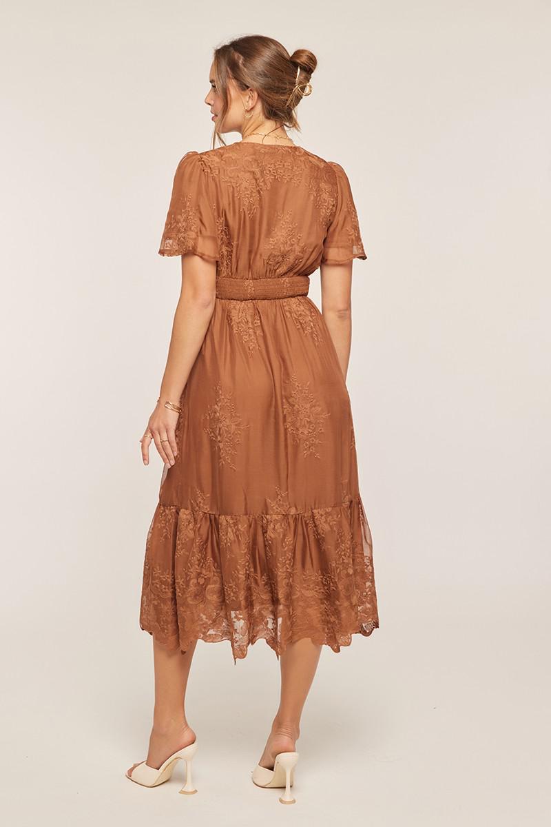 Jessie Embroidered Midi in Brown