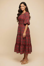 Louise Modest Midi in Red Plaid