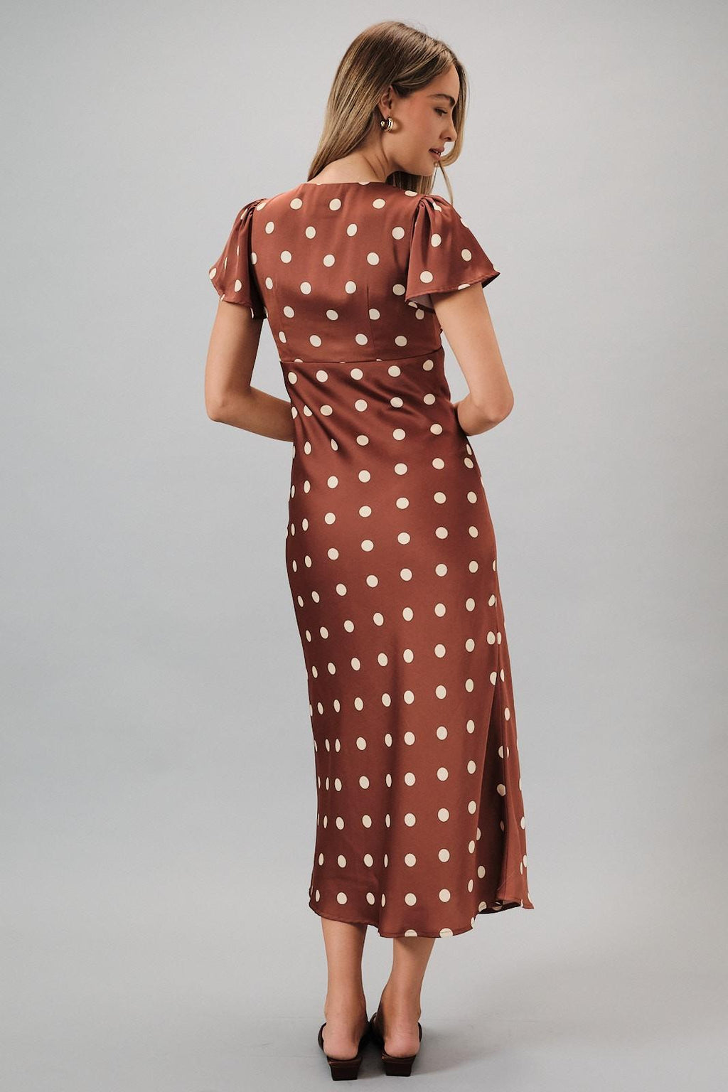 Katie Modest Maxi in Brown-Cream Dot