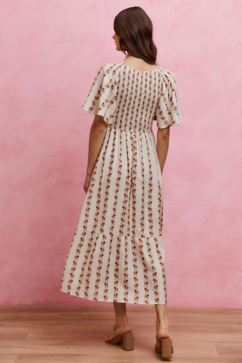 Casey Modest Midi in Ivory/Red
