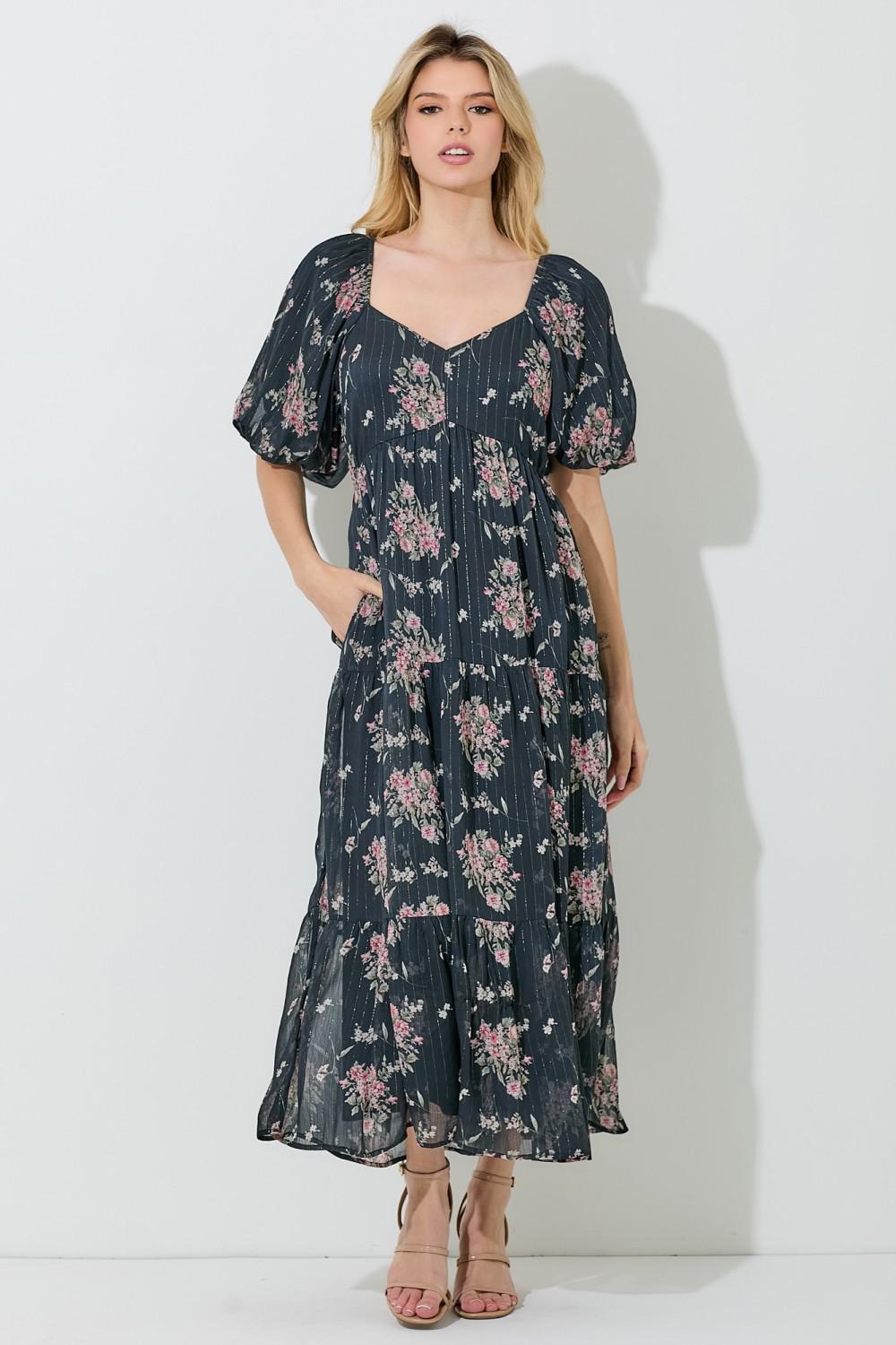 Aubrin Modest Midi in Black Floral
