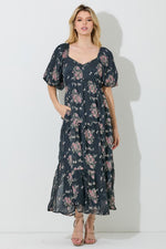 Aubrin Modest Midi in Black Floral