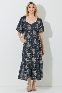 Aubrin Modest Midi in Black Floral