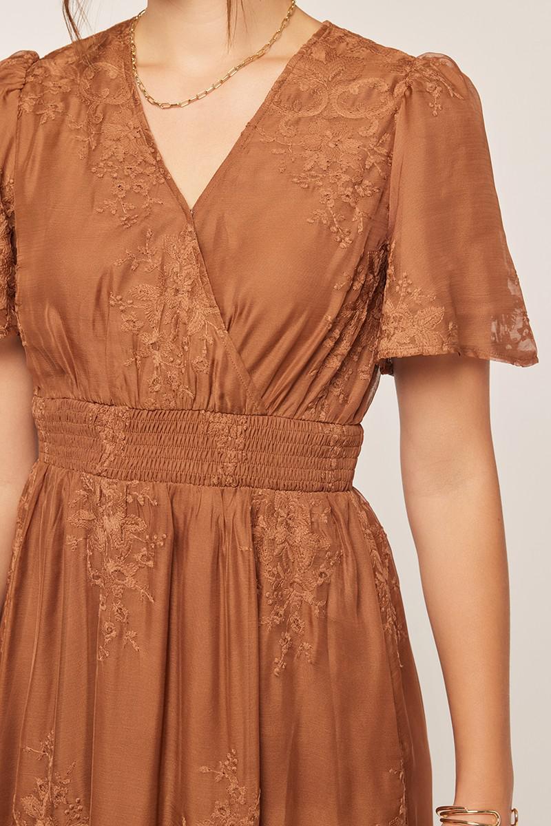 Jessie Embroidered Midi in Brown