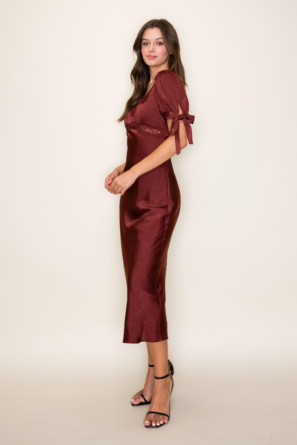 brown satin dress modest Brown Satin Modest Evening Gown 5983KH