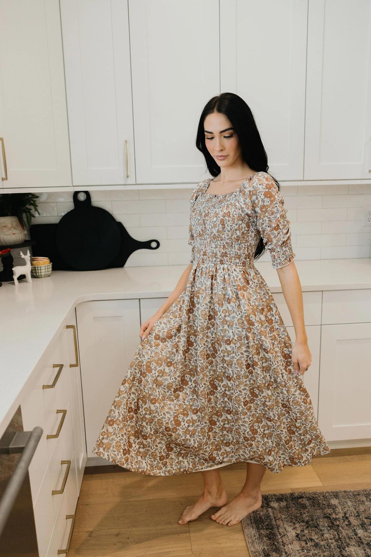 Pepper Modest Midi in Toffee Blossom