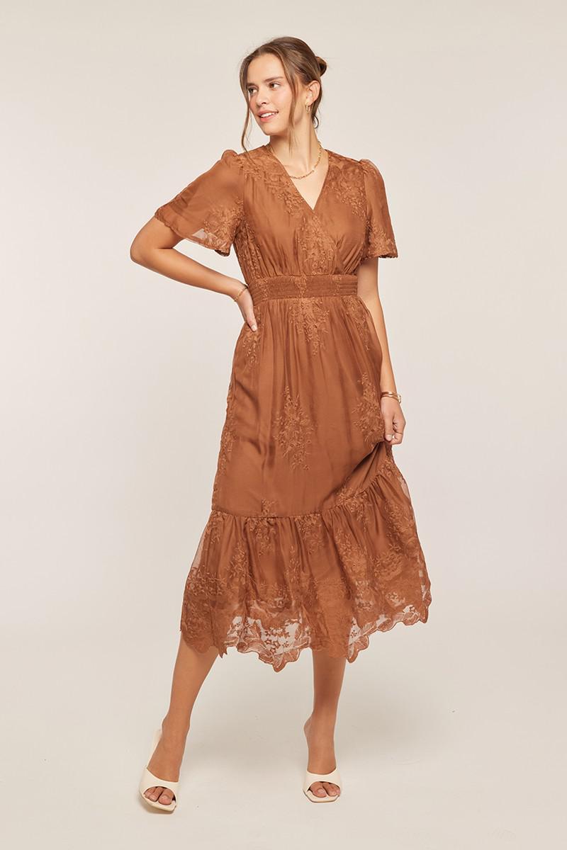 Jessie Embroidered Midi in Brown