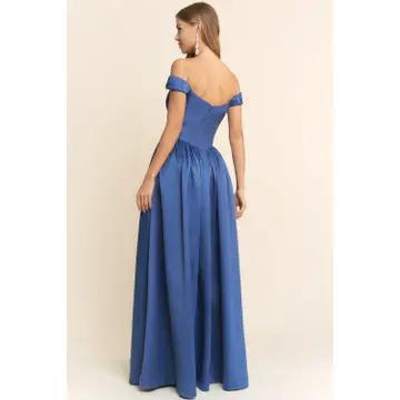 Genevieve Square Neck Dress in Blue