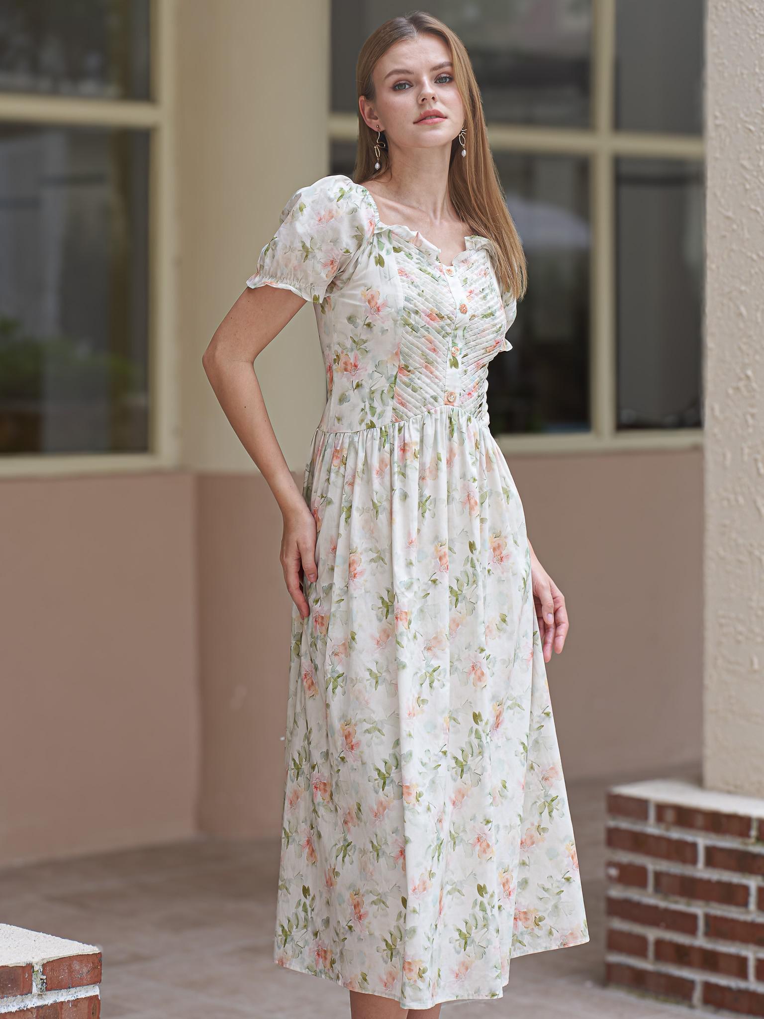modest midi dresses with sleeves McCall Modest Midi in Orange Daisy Xsmall